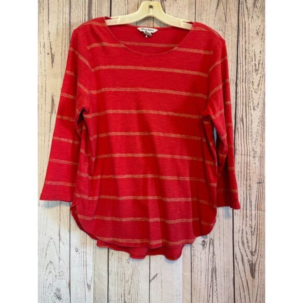 Tommy Bahama Red Holiday Party Gold Glitter Top Size Large